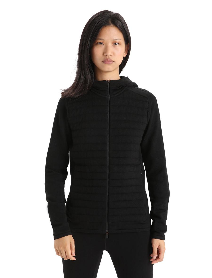 Sweat À Capuche Icebreaker ZoneKnit™ Merino Insulated Long Sleeve Zip Femme Noir | FR 1670PJJQ